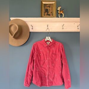 Woolrich vintage western embroidered floral Corduroy Shirt Snap Closure coral